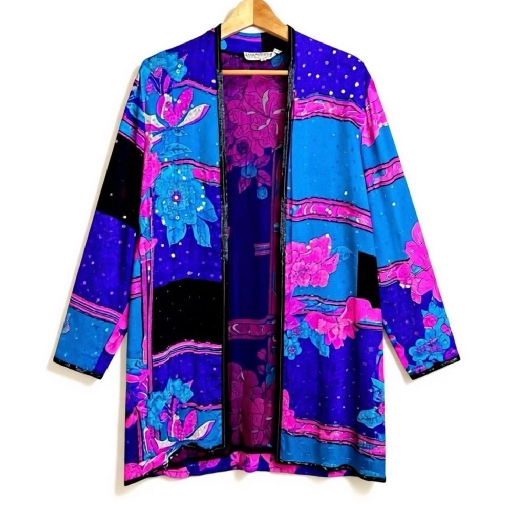 Vintage Judith Ann Creations Silk Beaded Floral Jacket Kimono Cardigan Small - Picture 3 of 11